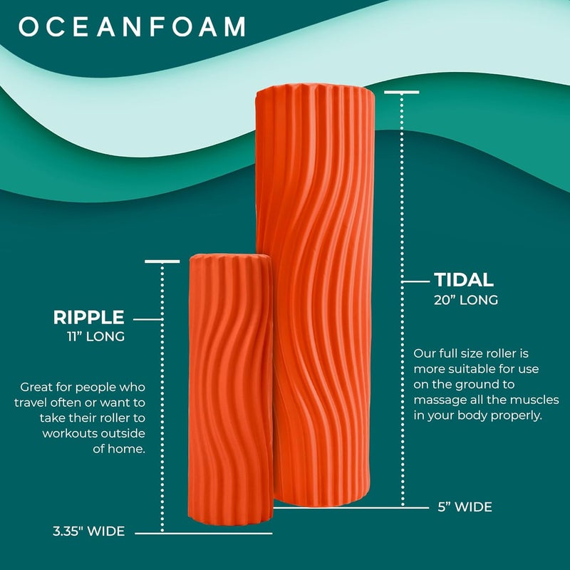 Oceanfoam Tidal Roller - Orange - Muscle Massage Foam Roller for Back Pain & Stretching - Firm and Ergonomic Wide Wave Textured - Yoga, Athletics, & Wellness - Full Size, 20" x 5" - Image 5